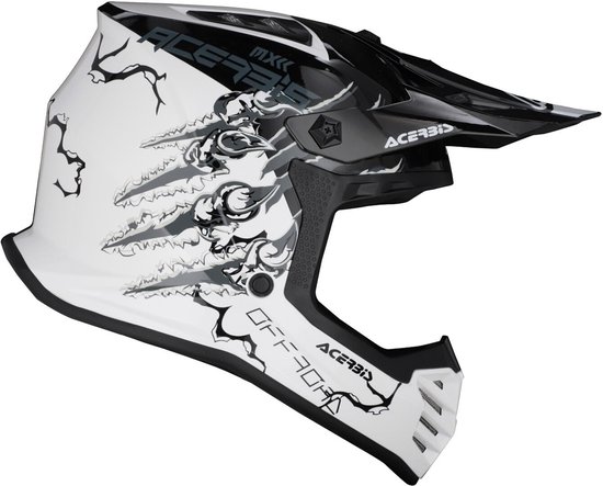 Acerbis crosshelm wit met zwart skeletachtig patroon en 'OFFROAD' tekst.