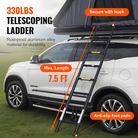 Daktent met harde schaal, Naturnest-daktent met harde schaal voor 2-3 personen, daktent met harde schaal, telescopische ladder en dik matras, biedt uitstekende water- en winddichte prestaties van Merkloos — afbeelding 4