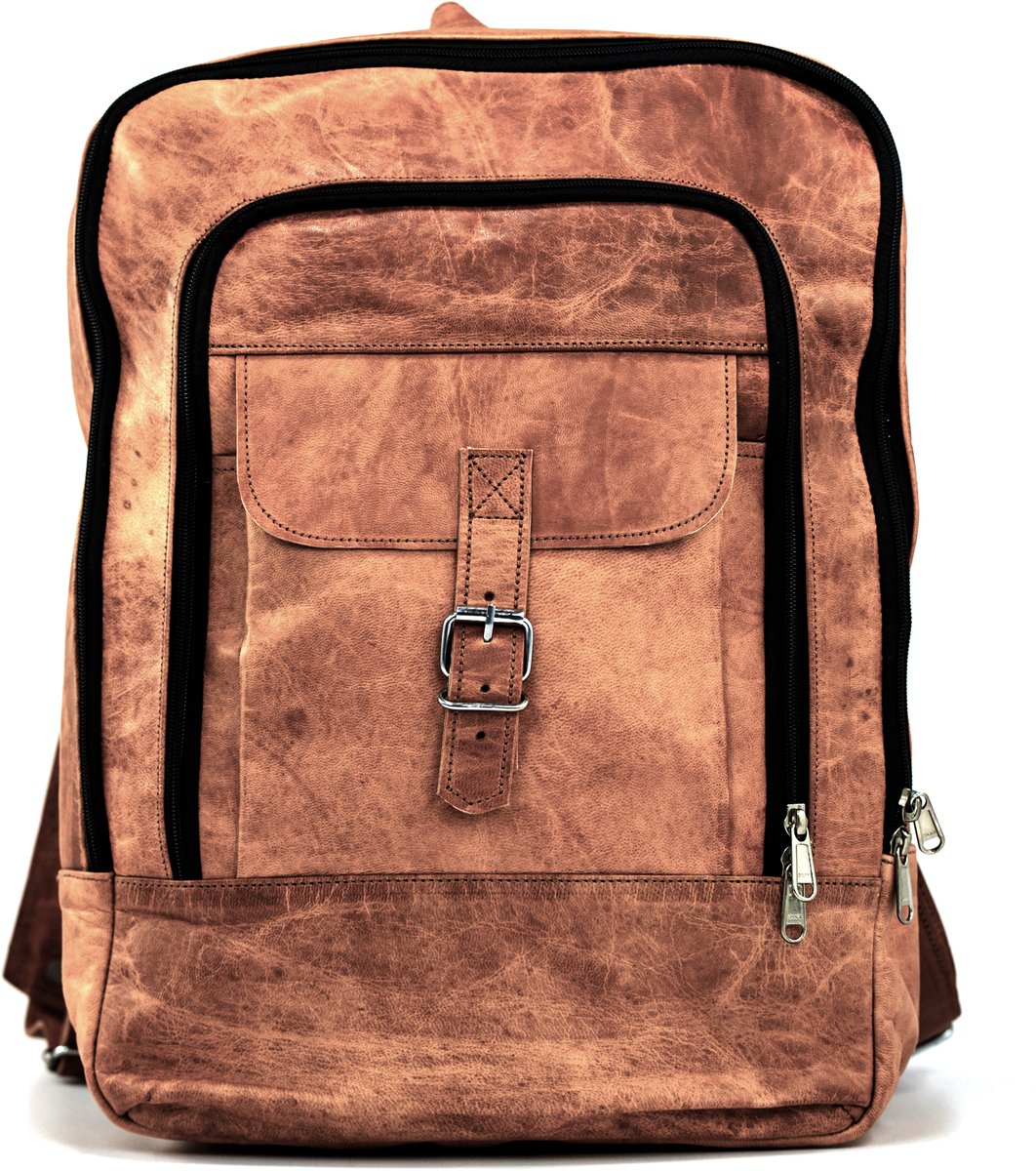 Urban Vintage Laptop Tas ‘Andora’ Rugtas Echt Leer Rugzak 45x30x10cm OnceDoce® model 114