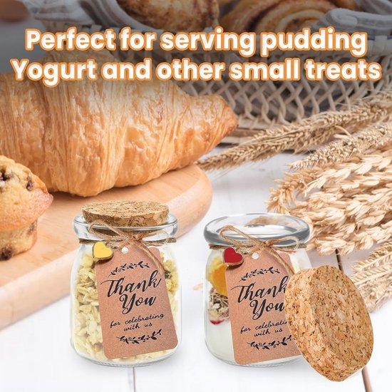 12 Stuks 200 ml Yoghurtglazen Potten met Kurkdeksels - Ideaal voor Pudding en Huwelijksgunsten — afbeelding 3