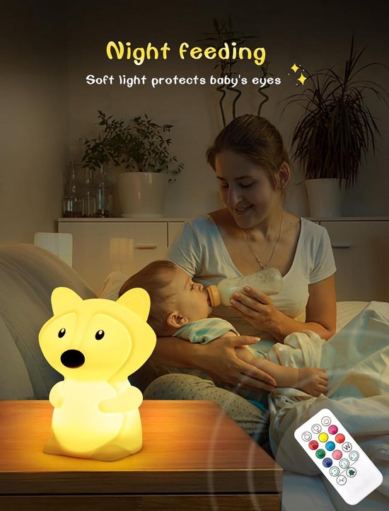 Vos Nachtlampje voor Kinderen - 7-Kleurige Tafellamp voor Kamerdecoratie - Oplaadbaar UHSB - Schattige Cadeaus voor Baby's en Peuters van Merkloos — afbeelding 3