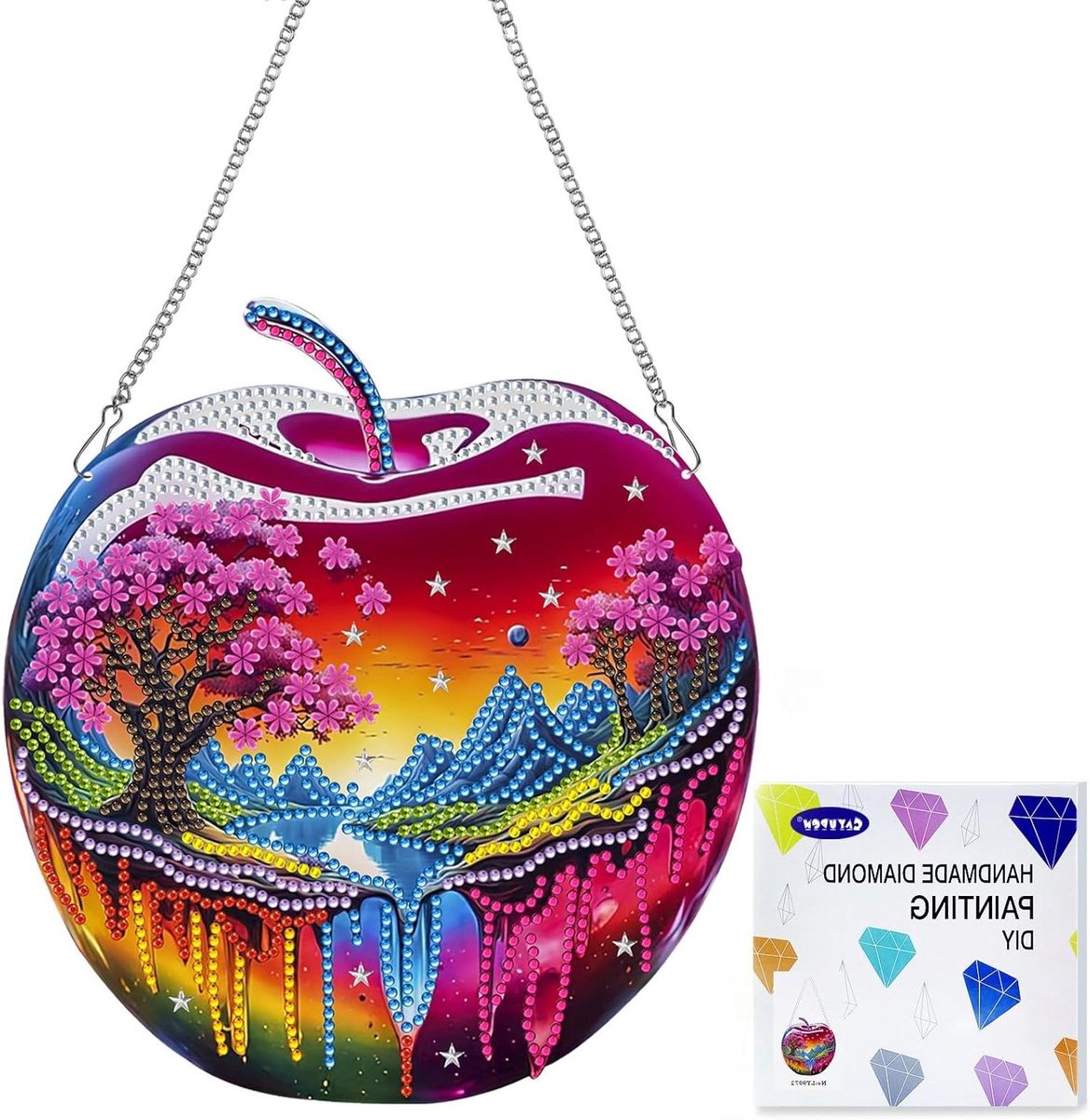 Allecta - Diamantschilderij Hanger Kit met Ketting voor DIY Suncatcher Ambachtelijke Kit - Apple Design - Geschikt voor Raam en Tuin Decoratie - Kinderen Volwassenen - 5D Diamant - Acryl Materiaal