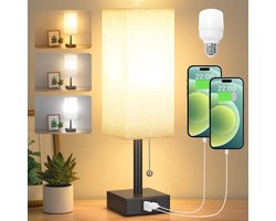 Nachtkastlamp met 3 helderheidsniveaus en USB-aansluitingen - Ideaal voor Slaapkamer en Leeswerk