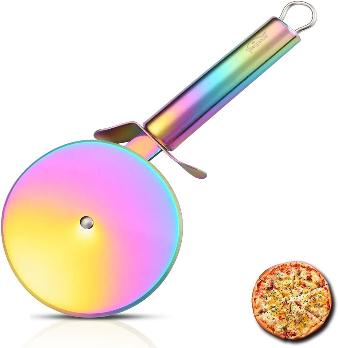 Superscherpe Pizzawiel Roestvrijstalen Deegsnijder - Regenboog Titanium Kleur