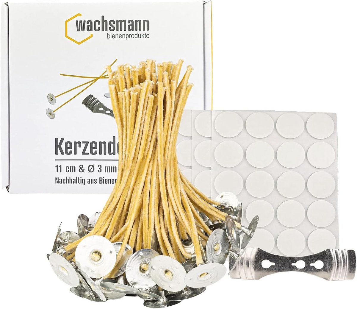 Hennep Bijenwaslonten - 100 Gewaxte Kaarslonten voor DIY Kaarsen, 11 cm, 3 mm Platter Lont met Lonthouder