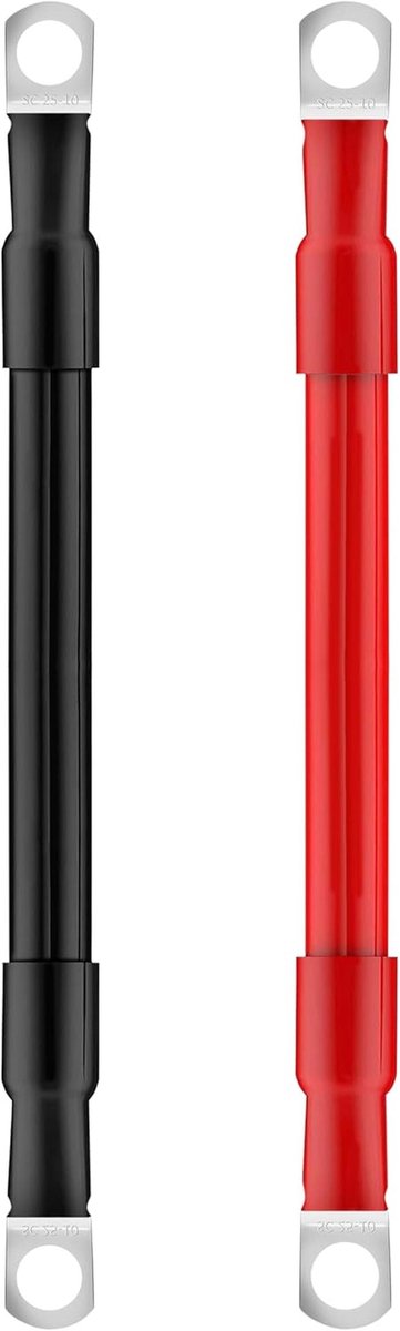 Batterijkabel 25 mm² 15 cm - Auto Accukabel 12 V 3 AWG - Koper met M10 Ringklemmen voor Vrachtwagen Motorfiets en Zonne-energie