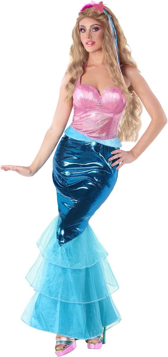 Zeemeerminnenkostuum Dames Blauw Roze Halloween Feestjurk Inclusief Hoofdband