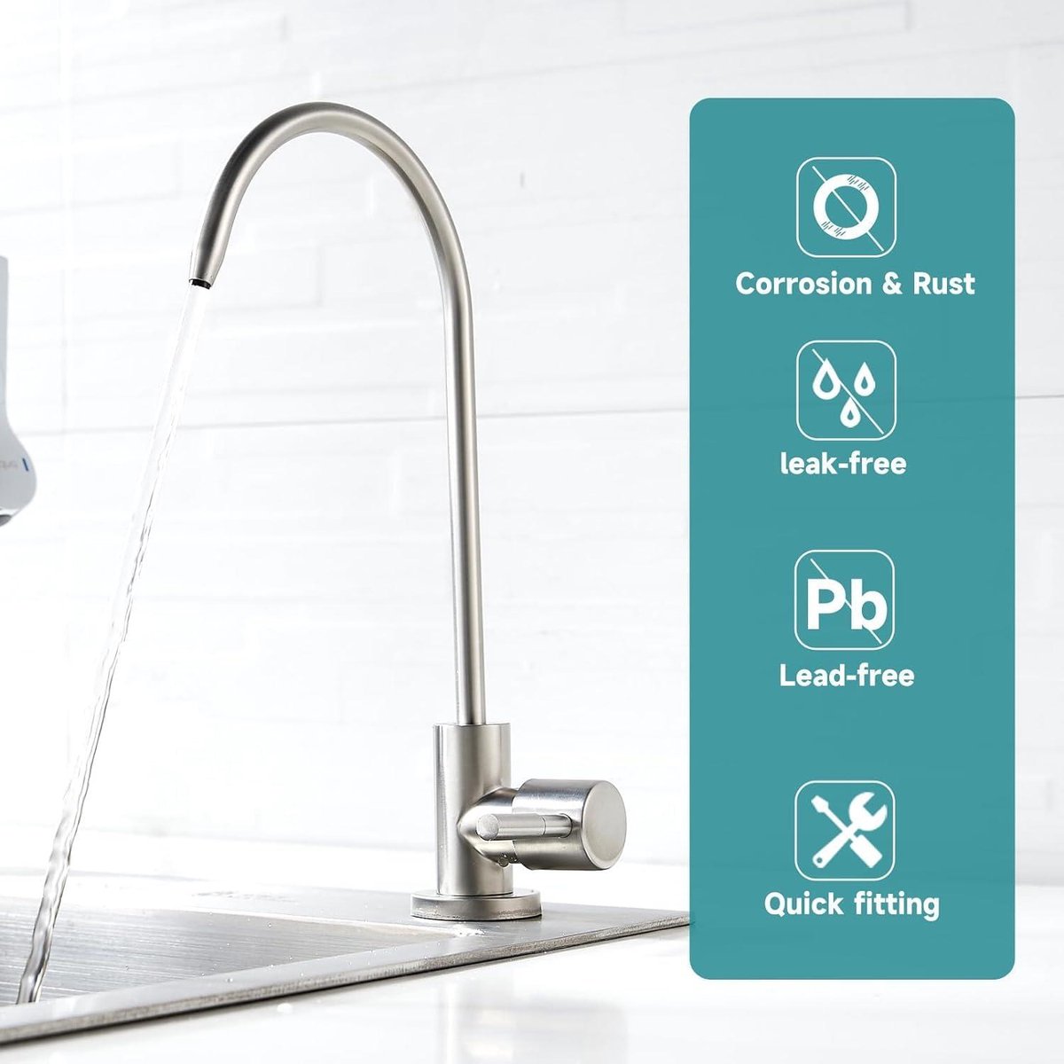 Allecta - Roestvrijstalen kraan met lange zwanenhals, geschikt voor waterfilters en omgekeerde osmosesystemen. Grohe chroom kraan.