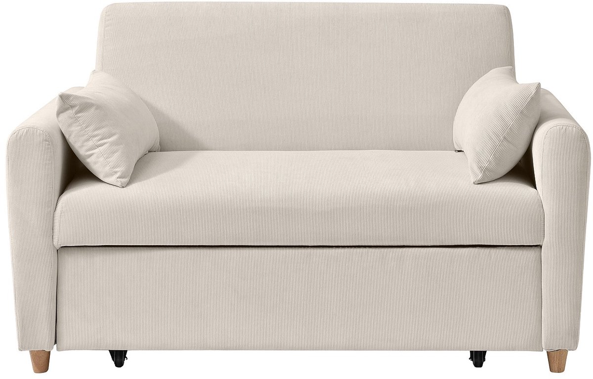 Vente-unique Tweezitsslaapbank van beige ribfluweel AYLA