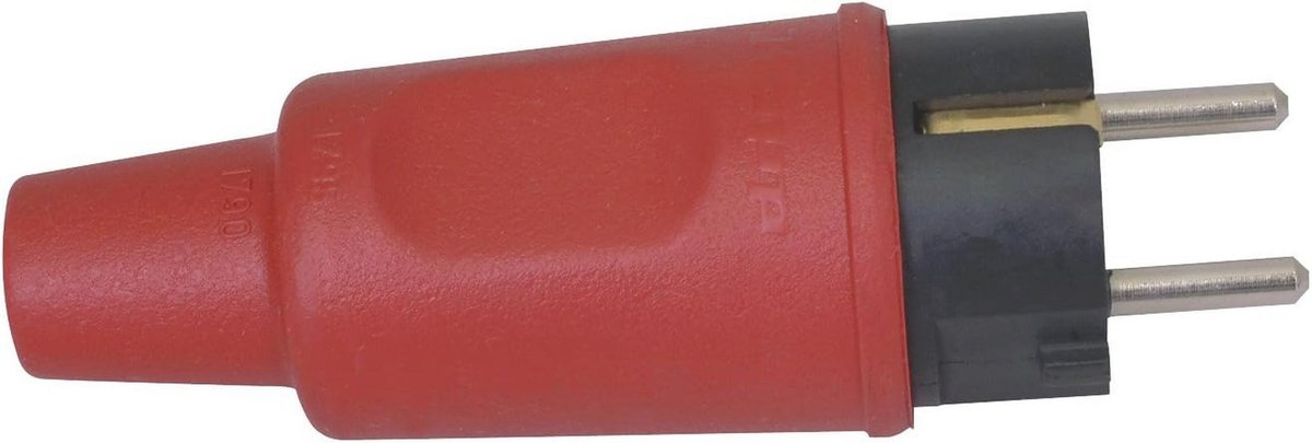 Stekker met randaarde en knikbescherming - massief rubber, rood