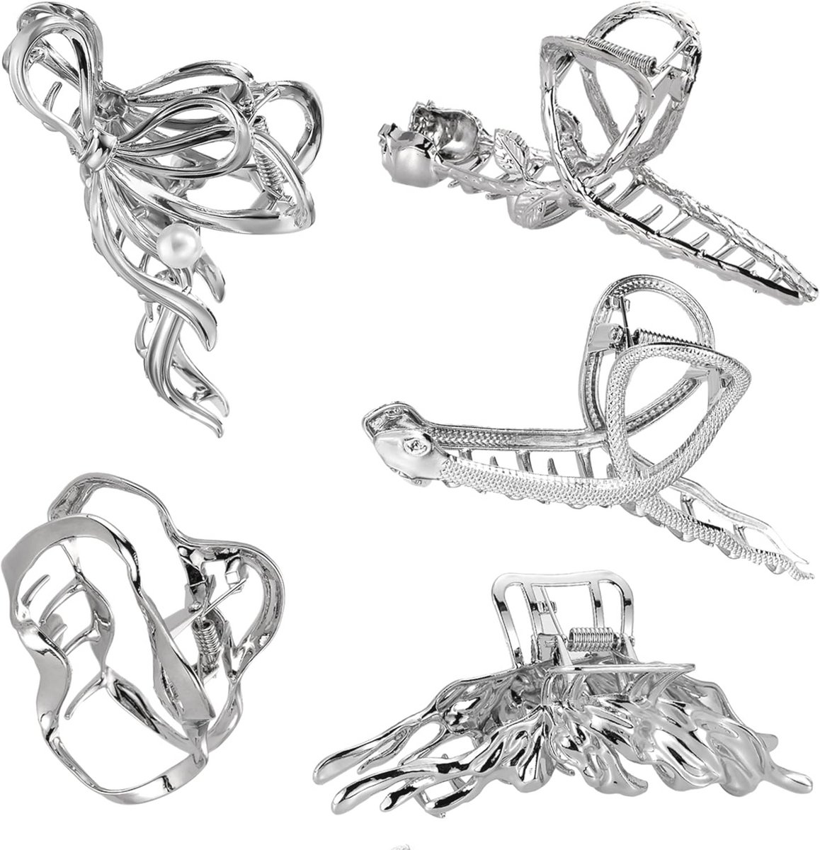 Grote haarklemmen set voor dames - zilveren haaraccessoires (5 stuks)