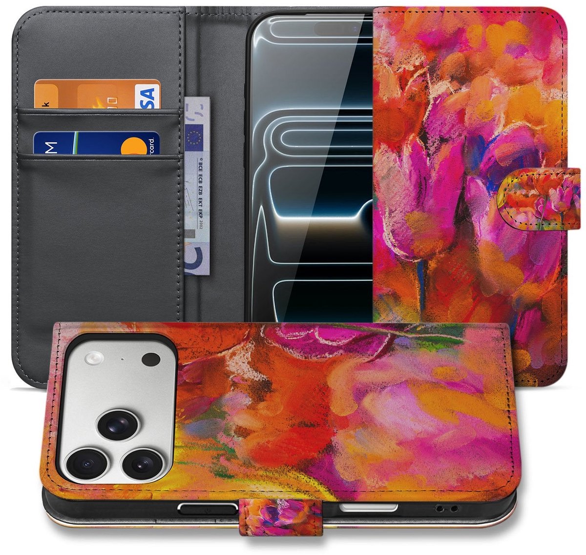 Apple iPhone 17 Pro Bookcase Hoesje Tulips Met 3 Pasjes Kleurig