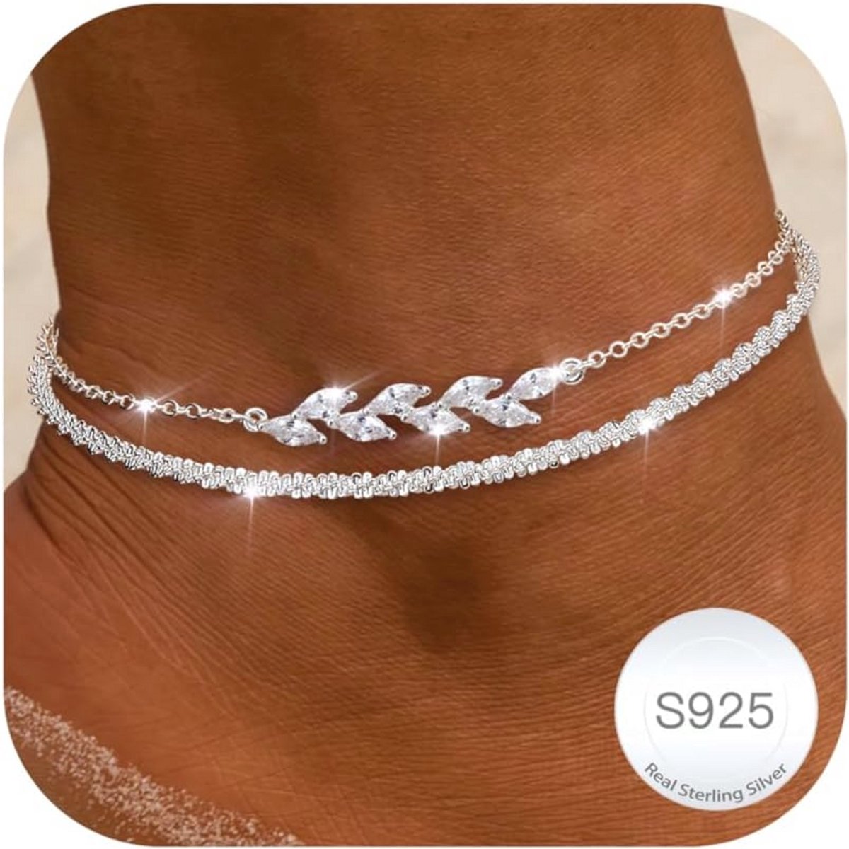 Enkelbandje voor dames van 925 sterling zilver met vlinder en hart design