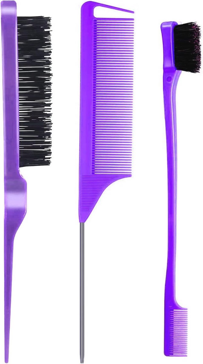 3-delige plagen borstel set voor vrouwen - dubbelzijdige styling borstel, stevige kam, koolstofvezel afscheidingskam - ideaal voor krullend haar