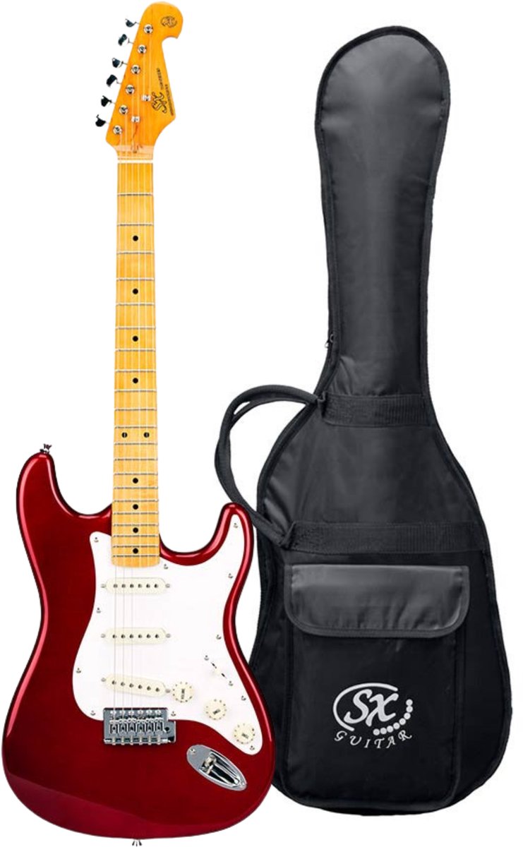 Elektrische gitaar - SX SST57-CAR - Retro Series 57 - ST-model - 3x Single Coil - Esdoorn toets - Candy Apple Red - Inclusief gigbag