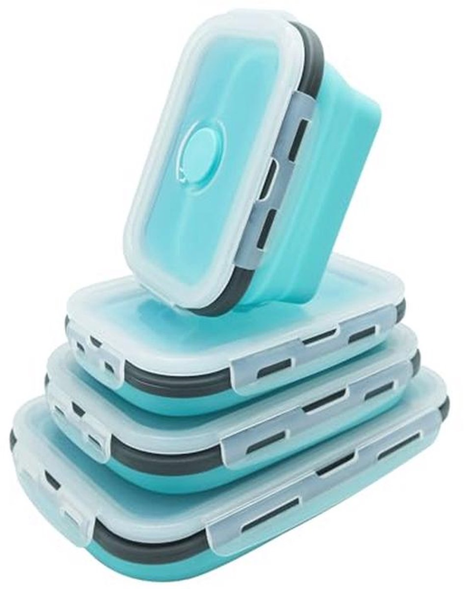 Opvouwbare Siliconen Voedselopslagcontainers - 4 Stuks, Vriezer en Vaatwasmachinebestendig, Ruimtebesparende Lunchbox