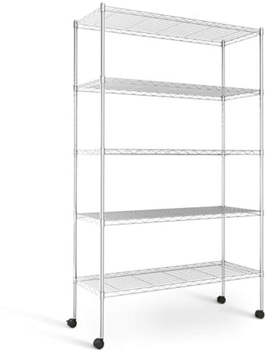 Heavy Duty 5-Tier Opslag Rek met Zwenkpoten - 1200LB Capaciteit en Gereedschaploze Montage