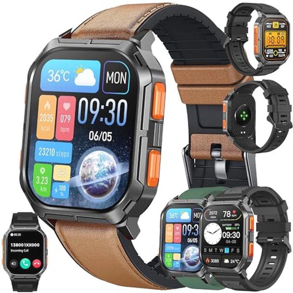 Smartwatch met Telefoonfunctie en Fitnesstracker - Bloeddrukmeting, Hartslagmeter, Slaapmonitor, IP68 Waterdicht voor Android en iOS