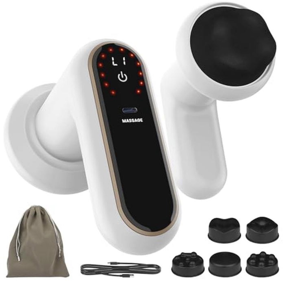 Elektrisch massageapparaat voor anti-cellulitis met verwarming, 5 massagekoppen, 6 intensiteitsniveaus en 3 massagemodi voor vetreductie en spierontspanning