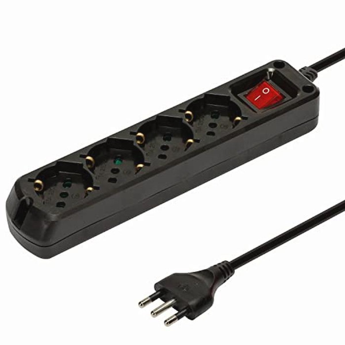 Meervoudige socket 4-weg Schuko 10/16A met schakelaar en 1m kabel