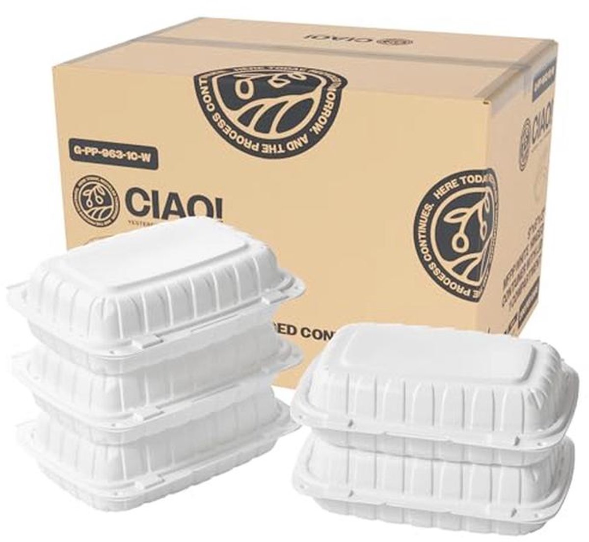 Witte Scharnierende Afhaalcontainer 9"x6"x3" met Deksel - Duurzaam en Magnetronbestendig