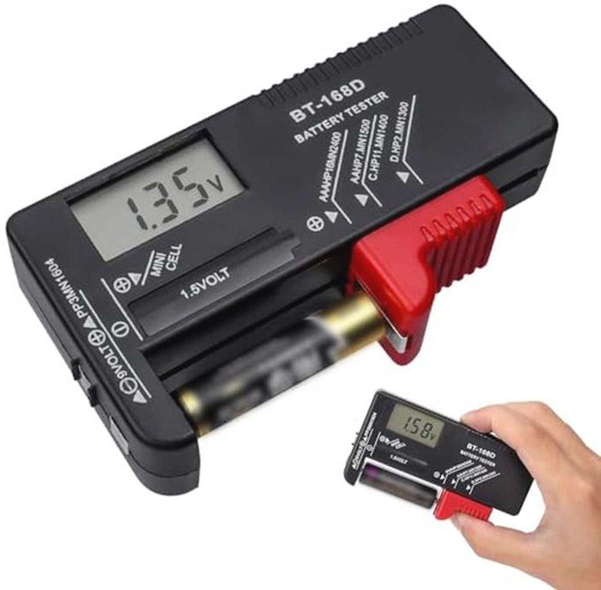 Universele Digitale Batterijtester voor AA, AAA, C en 9V - Eenvoudig en Nauwkeurig