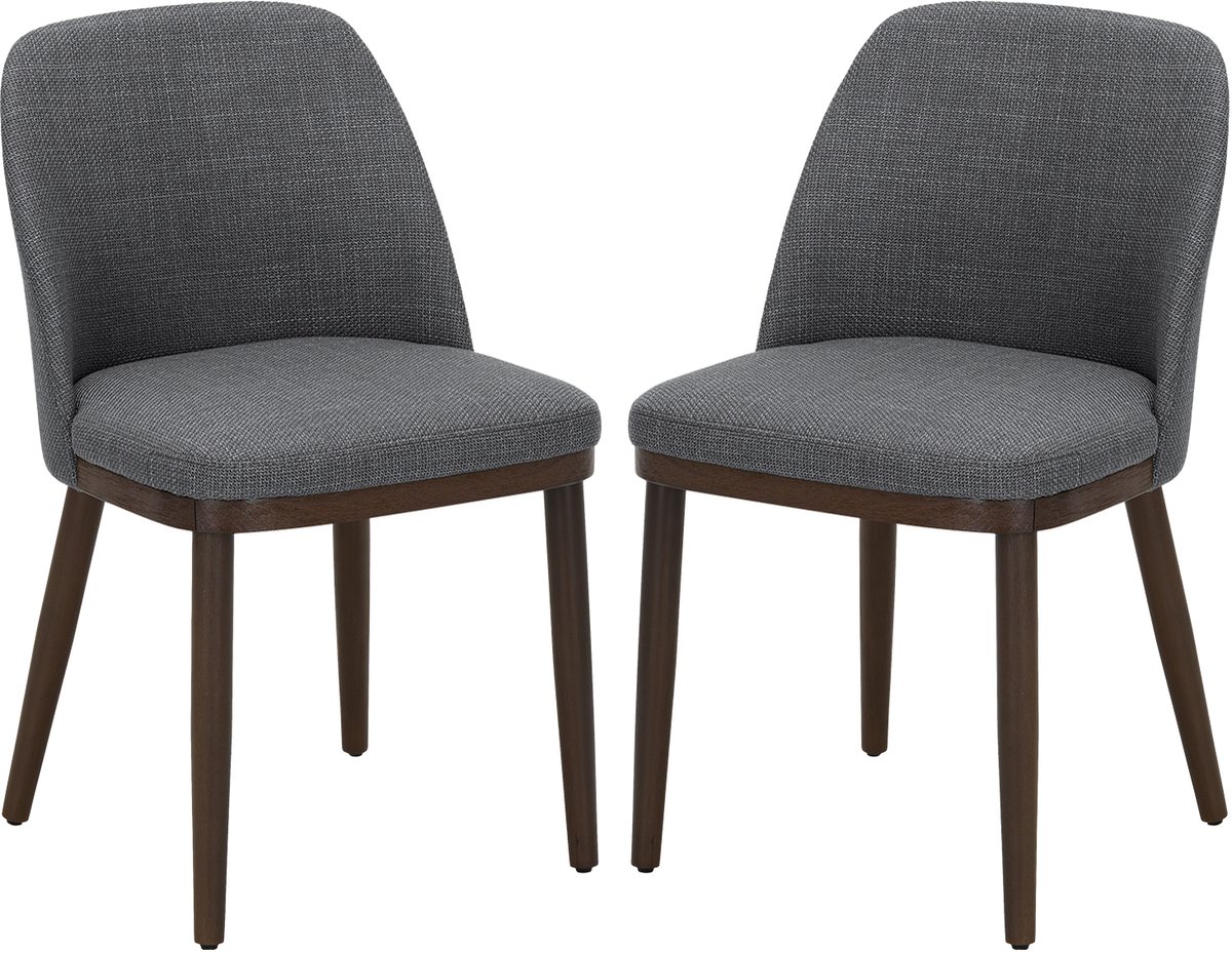 COLAMY Gestoffeerde eetkamerstoelen Set van 2 - moderne keukenstoelen met rugleuning - stoffen eetkamerstoelen met houten poten - lichtgrijs