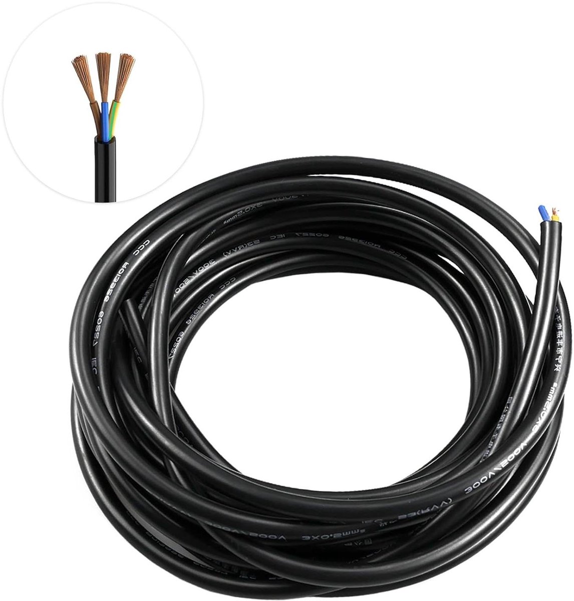 Elektrische Kabel 5 Meter - Flexibel Koper - 20 AWG - Voor Bewaking, Huishouden - 3 x 0,5 mm²