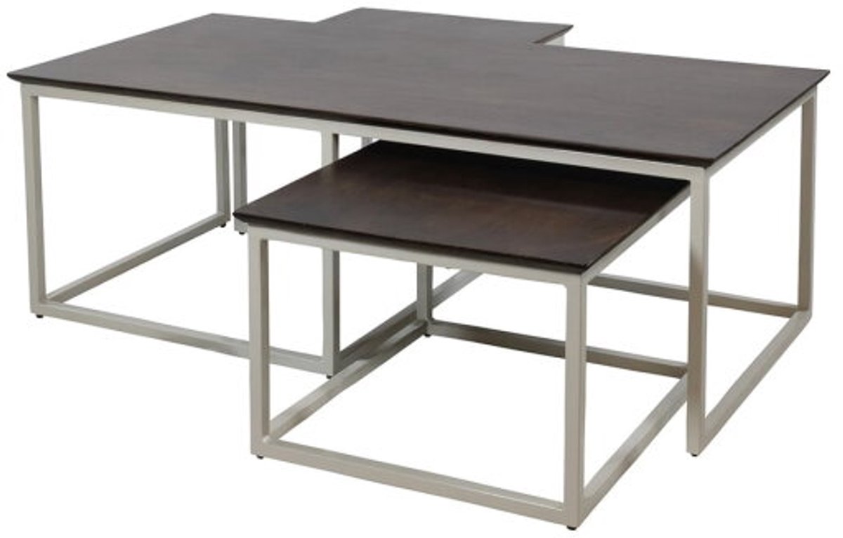 Salontafel Haïti rechthoekig set van 3 mangohout - 120x55x41 cm - walnoot