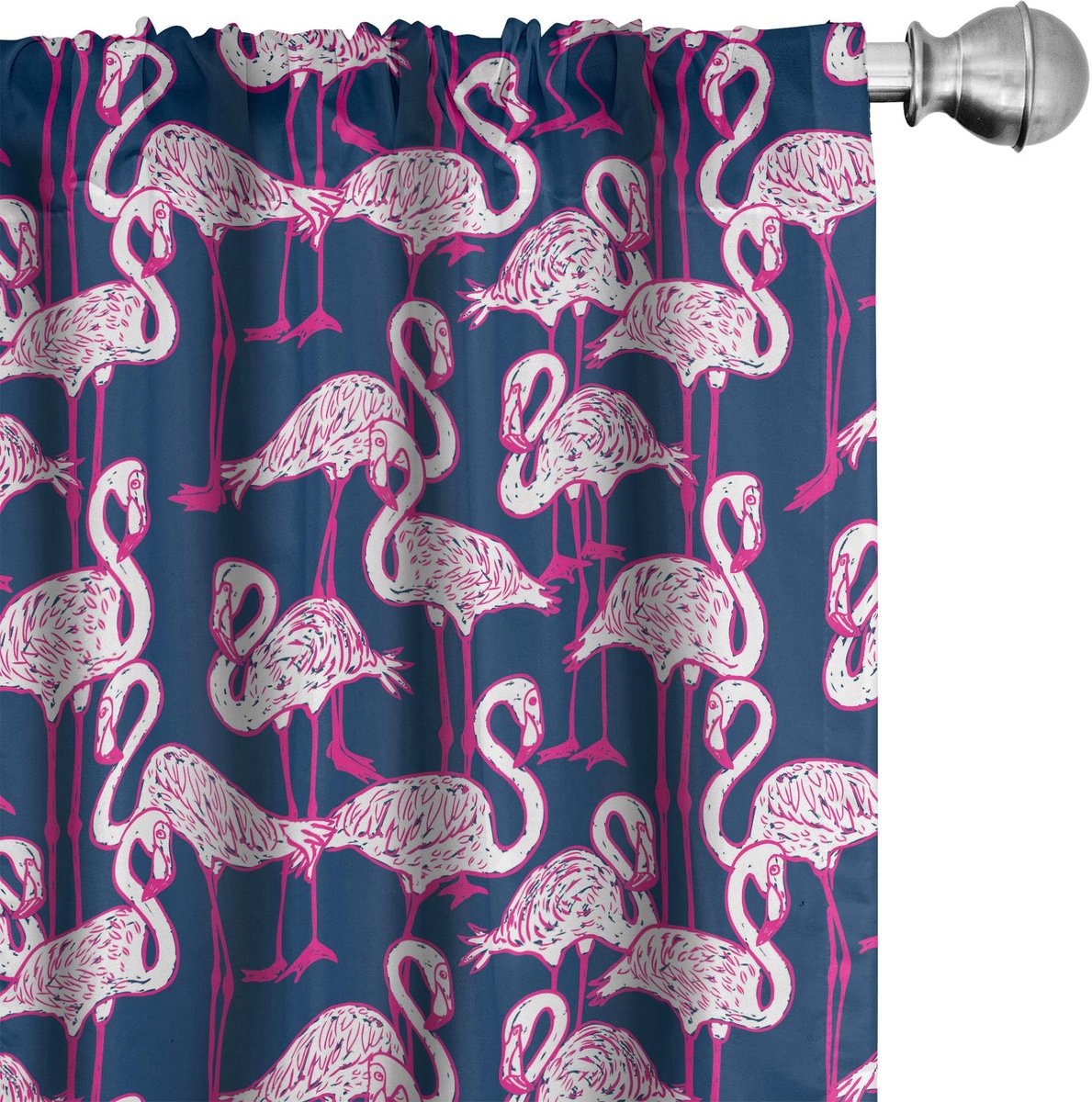 ABAKUHAUS Flamingo gordijnen – 2-delige set 75x175 cm – roze/donkerblauw Roze en donkerblauw
