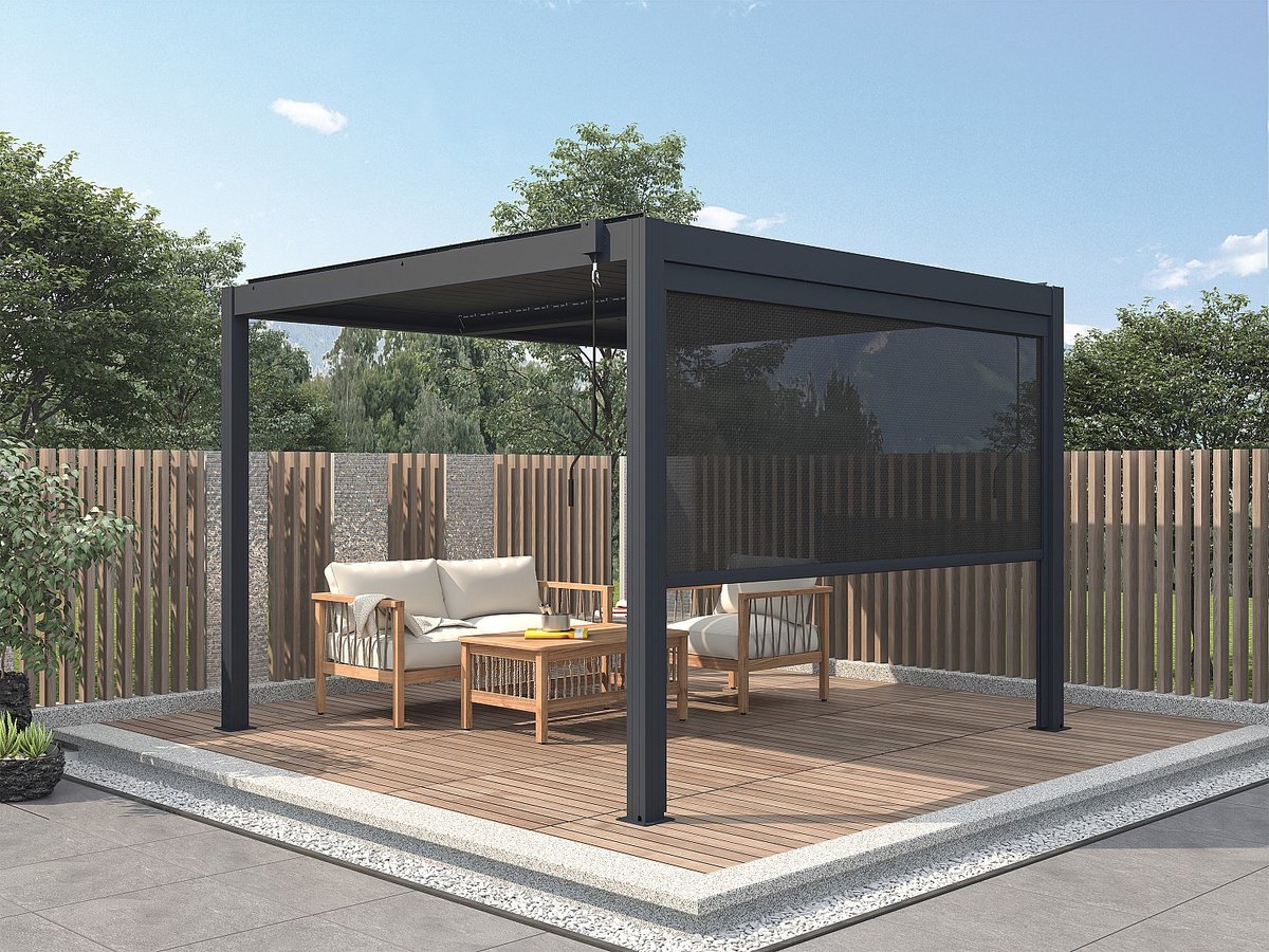 Vente-unique Uittrekbaar gordijn voor bioklimatische pergola - L2,78 x H 2,05 m - VIADANA