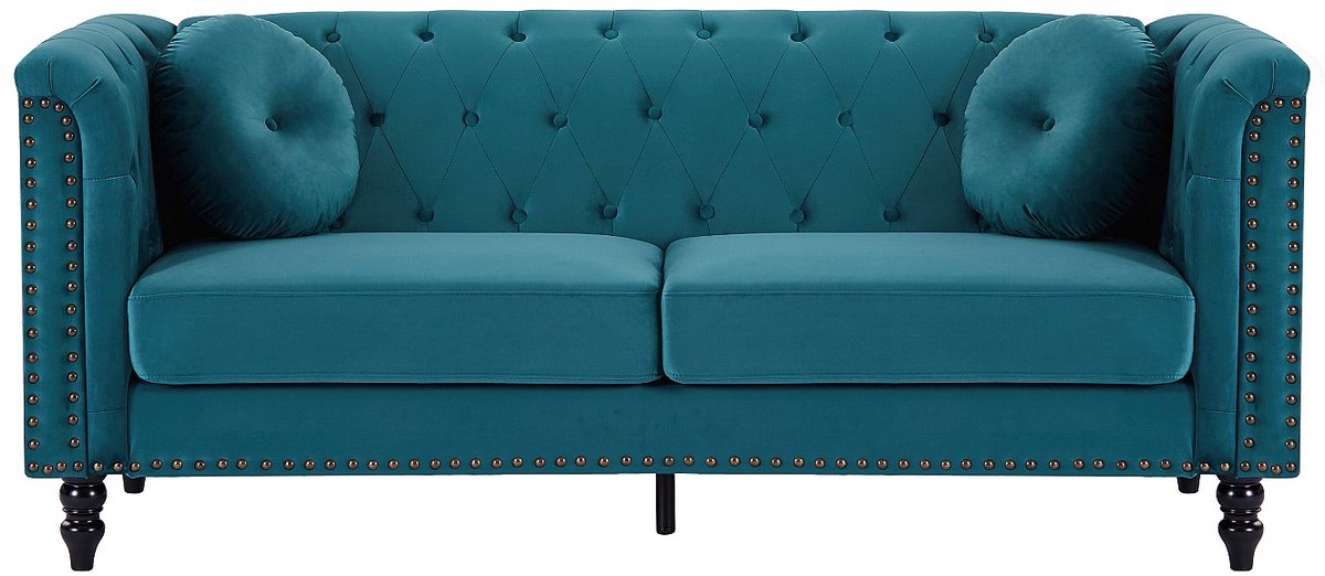 Vente-unique Driezitsbank van blauwgroen velours TURNER Groenblauw