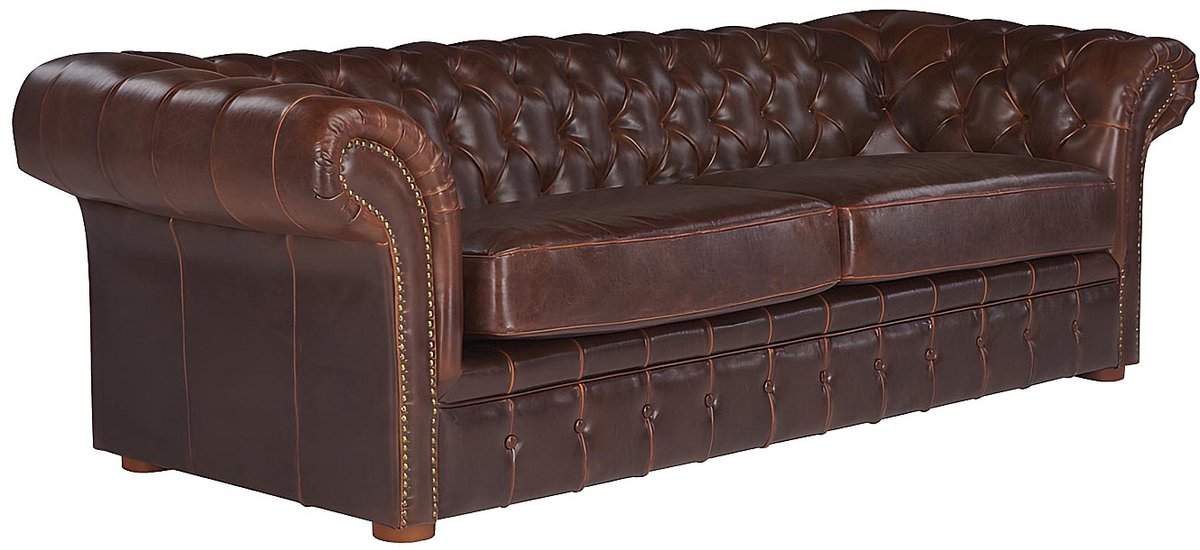 Vente-unique Driezits- en tweezitsbank chesterfield CLOTAIRE van 100% leer met lived-in aspect