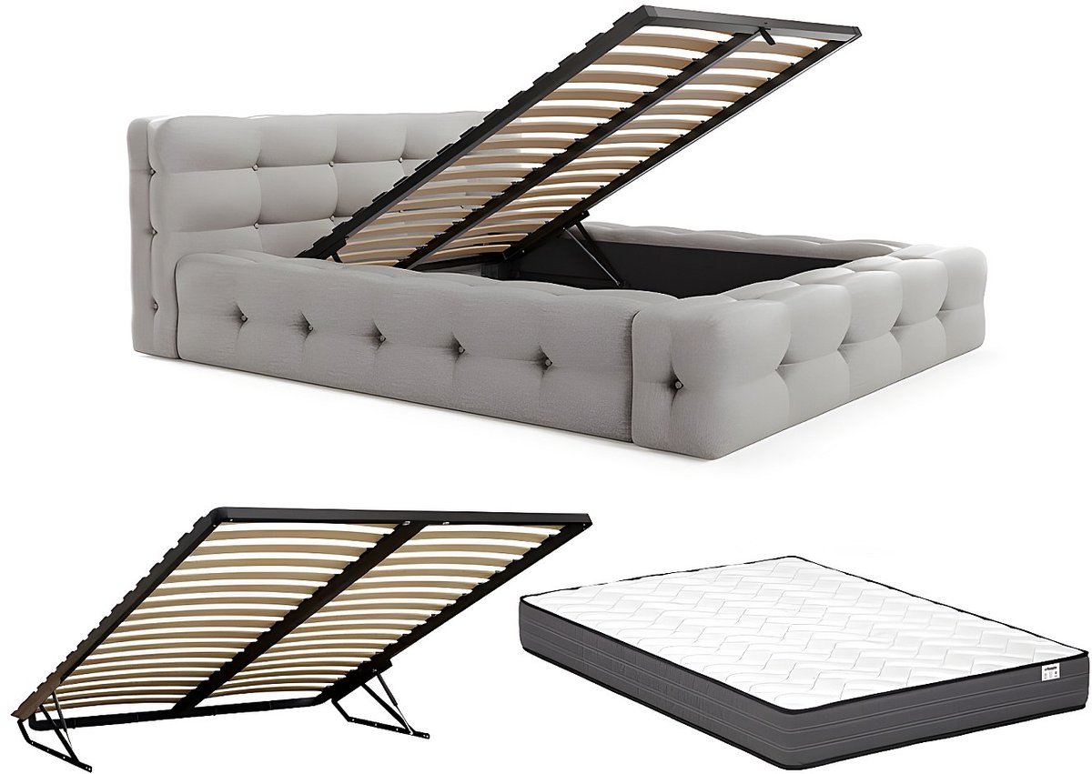 Vente-unique Bed met opbergruimte stof lichtgrijs 140 x 190 cm