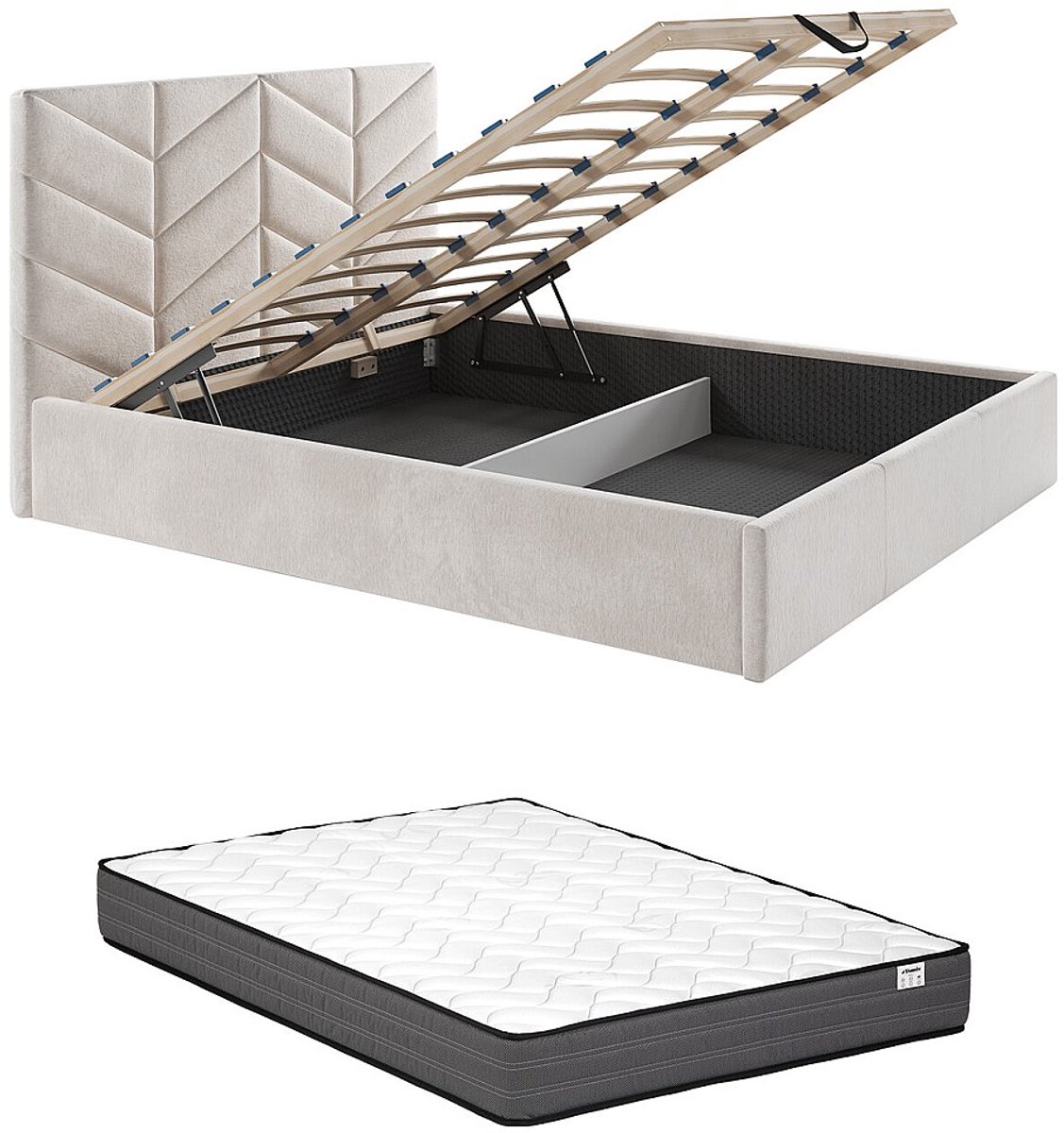 Vente-unique Bed met opbergruimte stof crème 180 x 200 cm (Super King Size Bed)