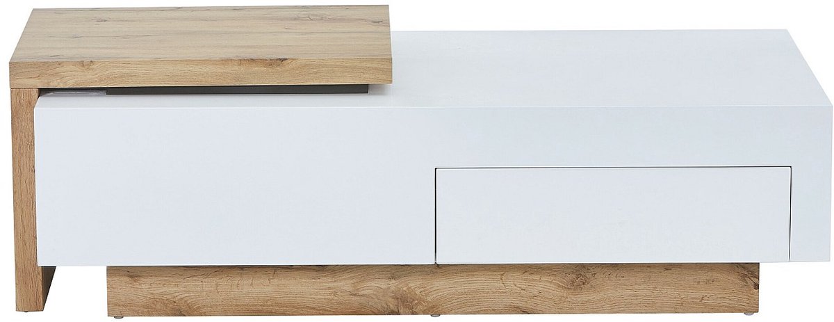 Vente-unique Verlengbare salontafel met 1 lade en 1 nis - Naturel en wit - MANDREA Natuurlijk licht, Wit