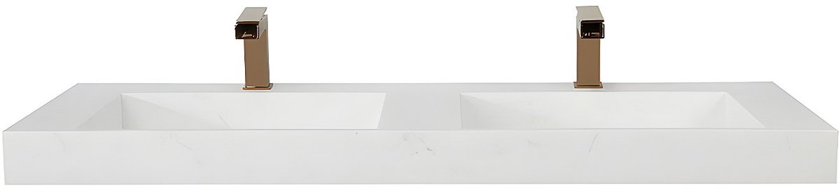 Vente-unique Zwevende dubbele solid surface wastafel in wit marmereffect KODIAK - L120,2 x B45,2 x H8 cm