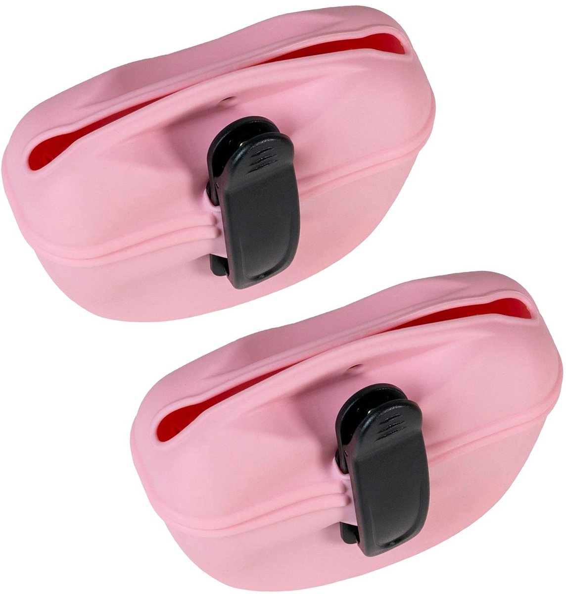 Intirilife 2x Snoepzakjes voor honden van siliconen in roze - 13 x 5 x 10,5 cm - Trainingszakje met riemclip voor droogvoer, natvoer, accessoires voor hondentraining