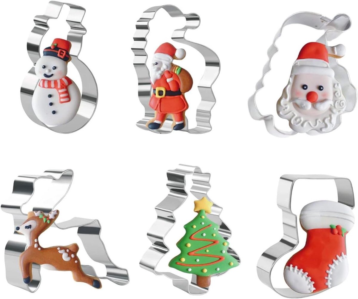 Cosensi - Kerstkoekjes Uitstekers Set van 6 stuks voor kinderen, families en feestjes met Kerstman, Rendier, Sneeuwpop, Kerstboom en Kerstsok design.