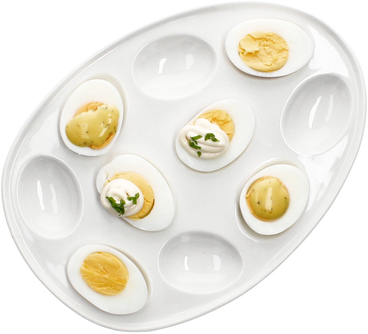 CREME Eierbord ovaal voor 10 eieren crèmewit van aardewerk – 24302995
