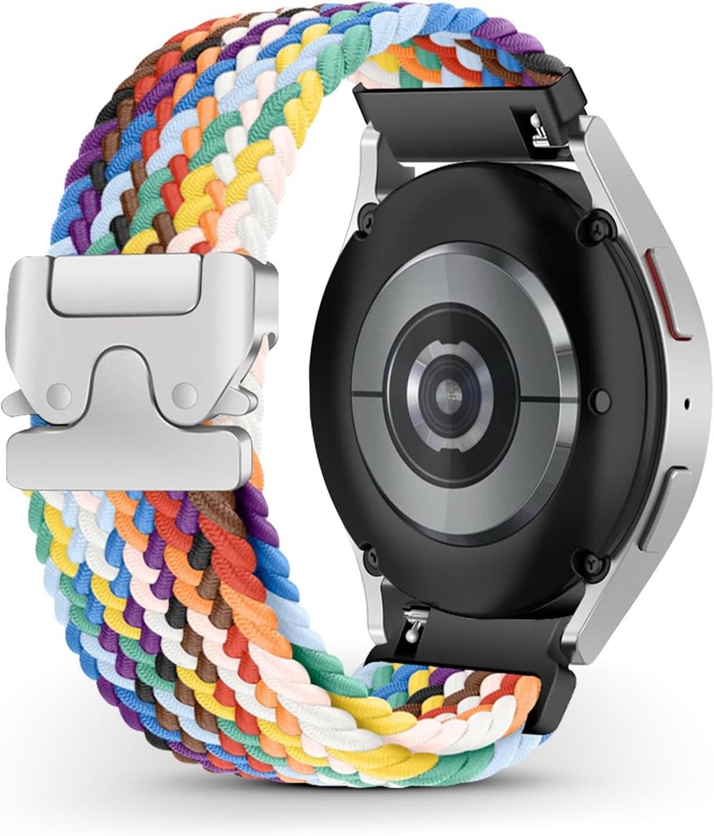 Cosensi - Nylon horlogeband 20mm compatibel met smartwatches - regenboogpatroon, zwart