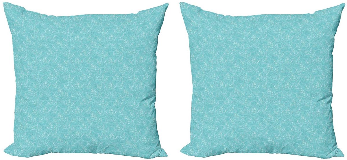 ABAKUHAUS Turkoois-Wit Kussenhoes Set 2x50x50 cm – Dubbelzijdig bedrukt, rits Blassblauw