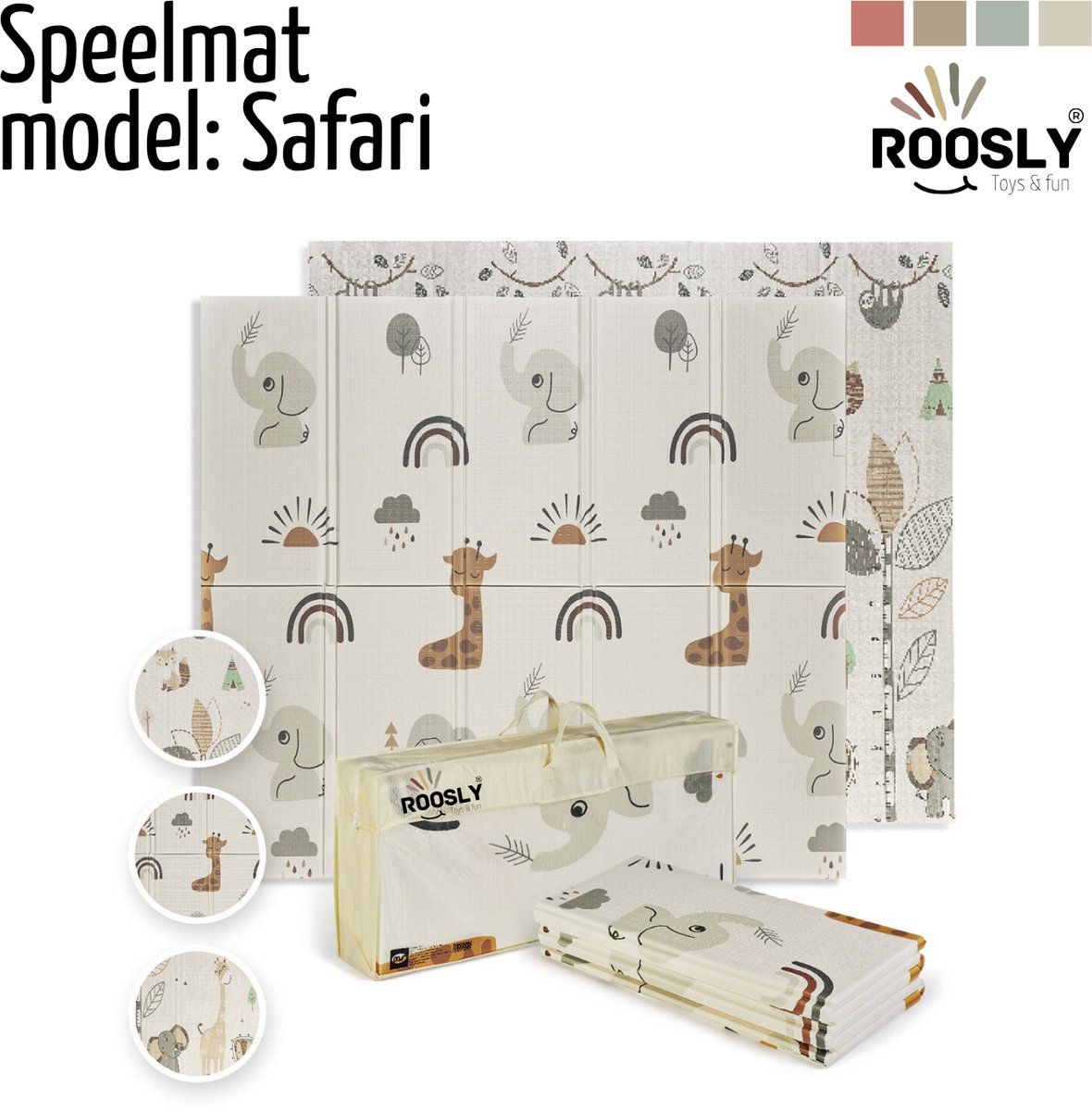 Roosly Speelmat Baby - Speelkleed Baby - Inclusief Opbergtas - babygym - kruipmat - playmat - Dubbelzijdig en opvouwbare Foam XPE 180 x 200 cm - speelgoed - Veilig & Zacht - model Safari — afbeelding 6