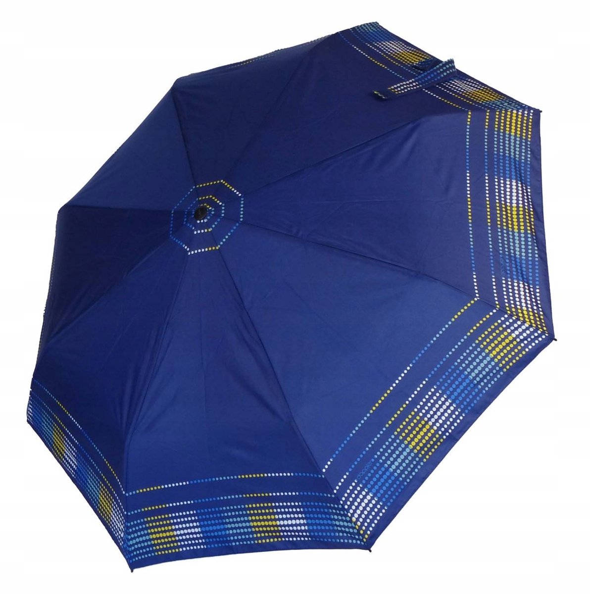 Knirps A.050 Handmatige opvouwbare paraplu, blauw met geel-witte stipjes