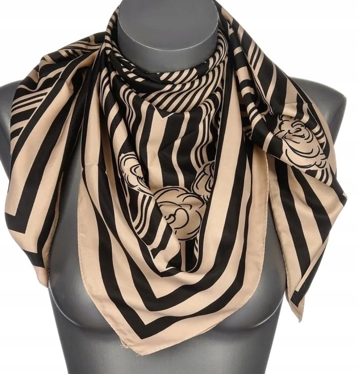 Zijden Sjaal met Rozenprint - Beige - 90x90 cm