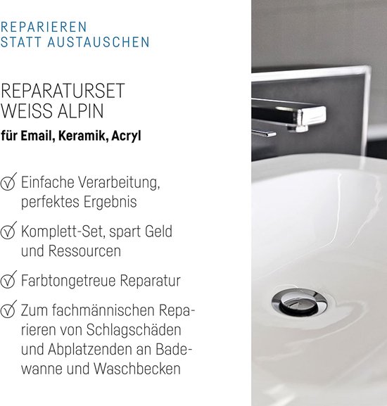 Reparatiekit voor badkuipen, wastafels en douchebakken - 7 reparaties - 2K-plamuur + spray - voor keramiek, email en acryl — afbeelding 5