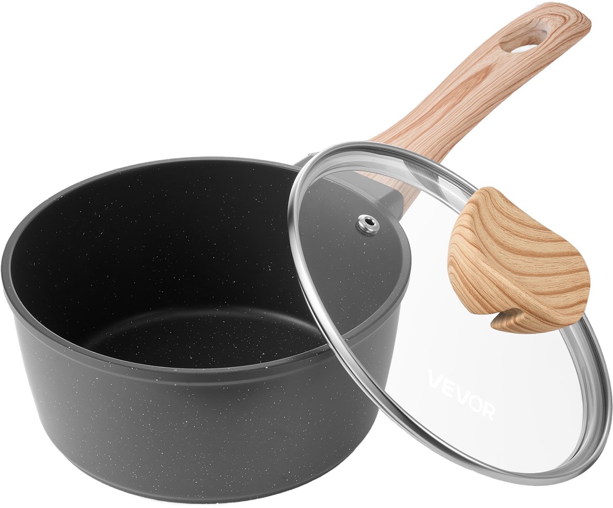 VEVOR Kookpot Soeppan 1,42L Steelpan Antiaanbaklaag Melkpan, Zwart