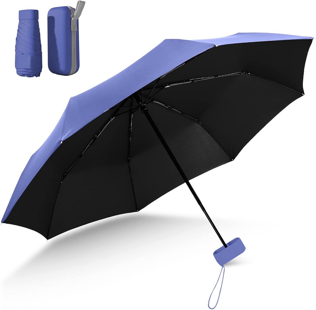 Compacte Reisscherm - 6 Spaken - Anti-UV - Lichtgewicht - Inklapbaar met Hoes - Veil Blue