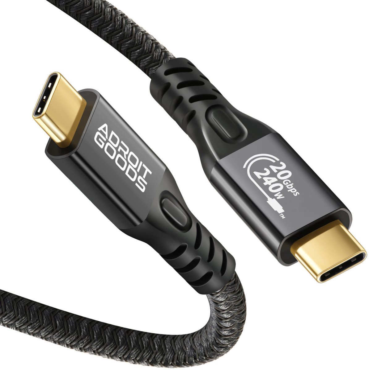 AdroitGoods USB-C 240W SuperCharge Kabel - 1m - 20Gbps High-Speed Sync, 4K60Hz Video, E-Marker Chip en Versterkte Nylon Mantel – Type-C naar Type-C Datakabel voor Snelladen, Display & Extreem Snel Overdragen