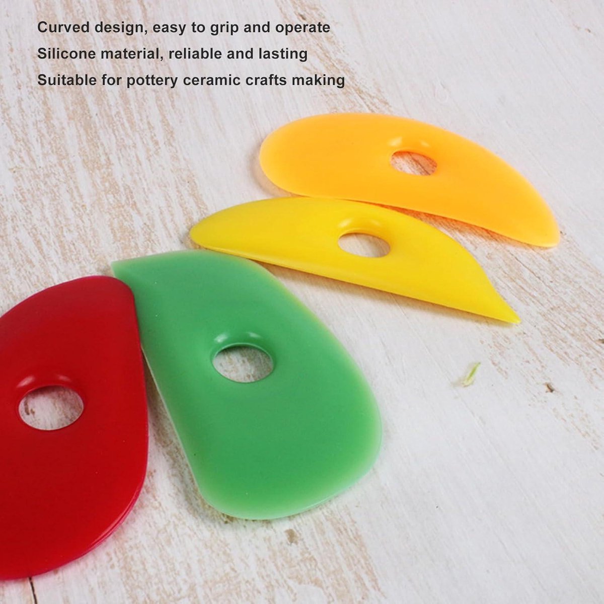 Ronte - Siliconen Ribkleigereedschap Set voor Aardewerk en Keramiek | Beeldhouwen, Gladmaken, Vormgeven | Geel, Roze, Rood, Oranje, Groen